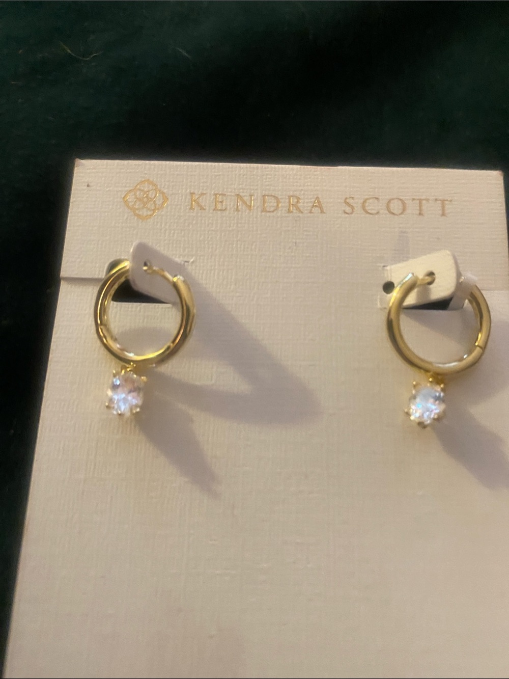 Kendra Scott Gold Hoop Earrings with Clear Stone Drops